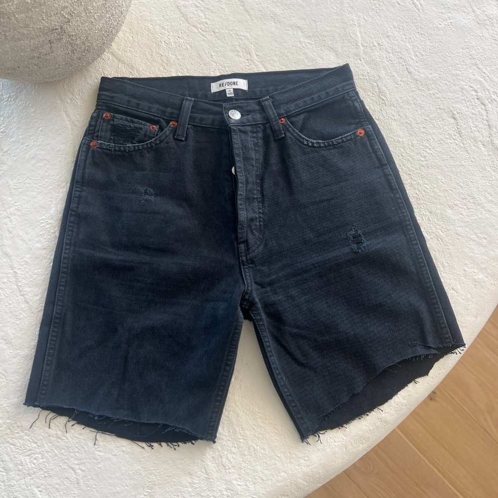 Re/Done Originals High Rise Loose - Cropped Into Bermuda Length Shorts